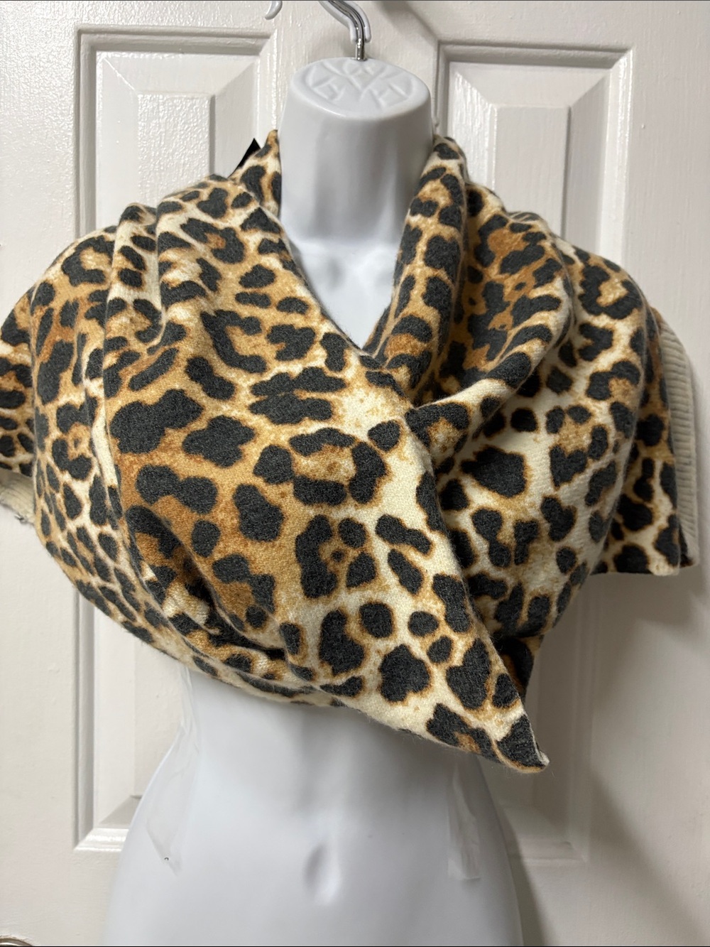 Zara Leopard Print Wrap Scarf in Brown, Black & Cream